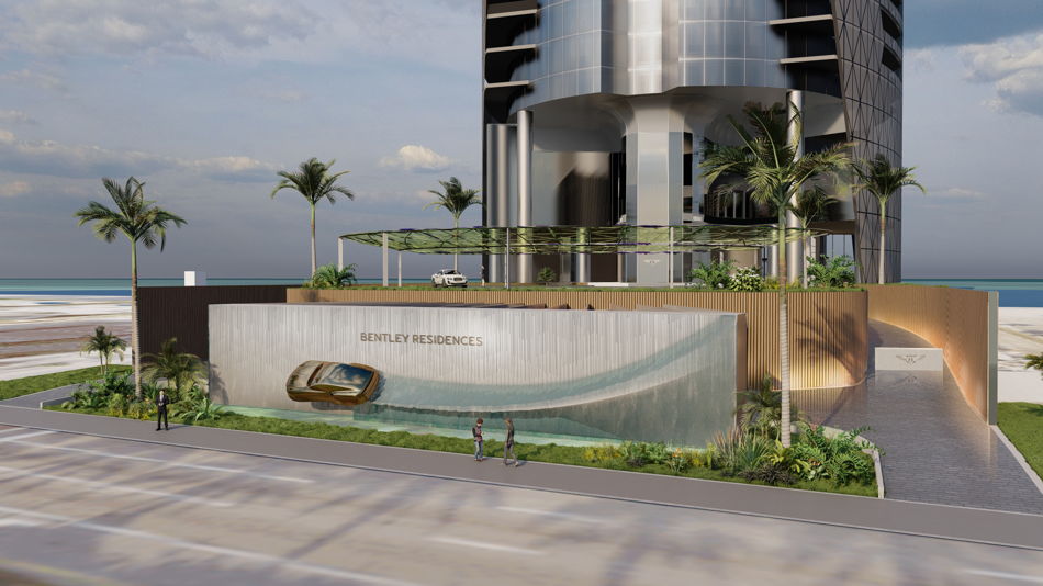 Bentley Residences private in-unit garage with Bentley Continental GT viewable from the residence