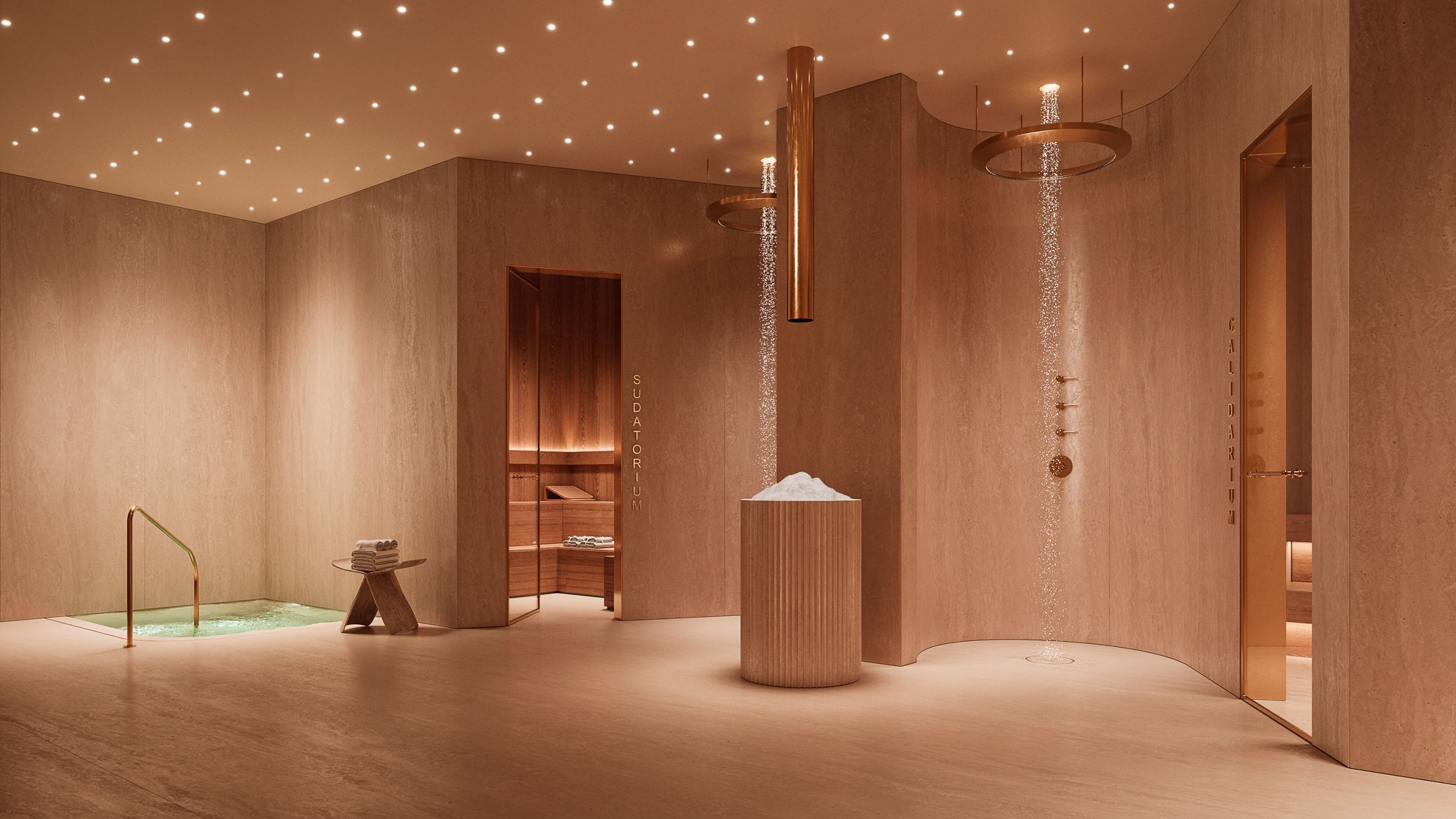 Warm natural oak and cream marble interiors at Four Seasons Private Residences Coconut Grove